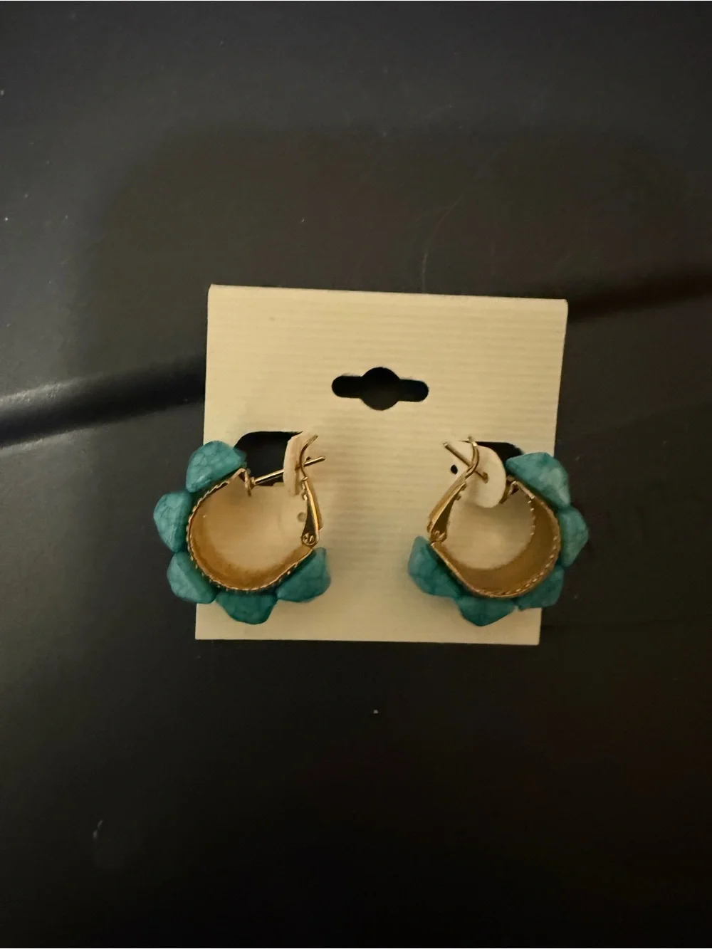 Gold Hoop Earrings with Turquoise Bead Detail - Women Jewelry